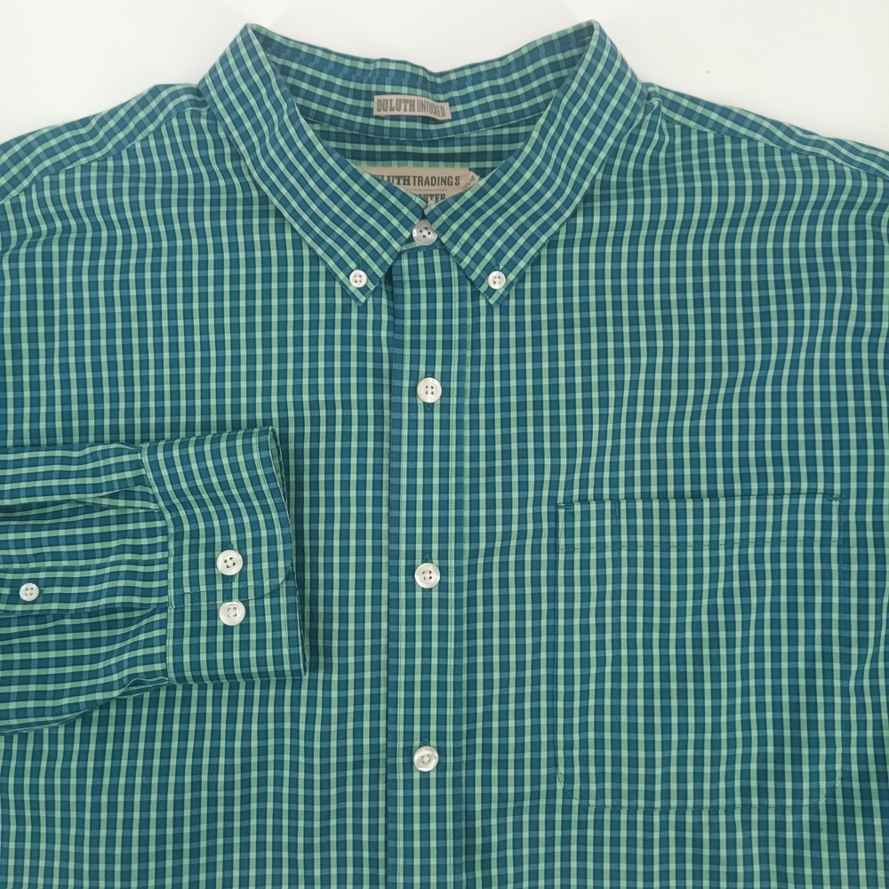 Duluth Trading‎ Co Wrinklefighter Shirt Mens 2XL Tall Untucked Green Gingham L/S